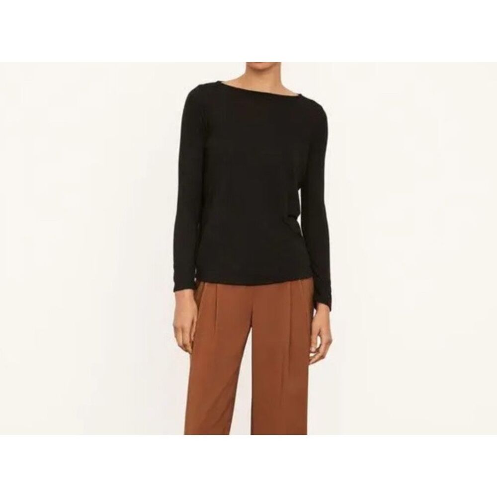Vince $225 Drop Shoulder Long Sleeve Jersey Knit lightweight Top Black Womens M